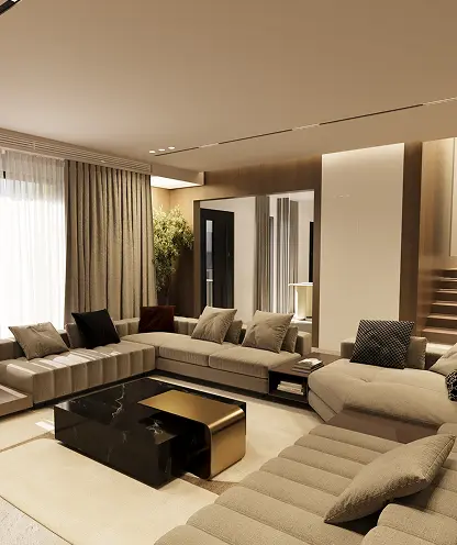 Open living lounge with staircase at ELYSÉE II